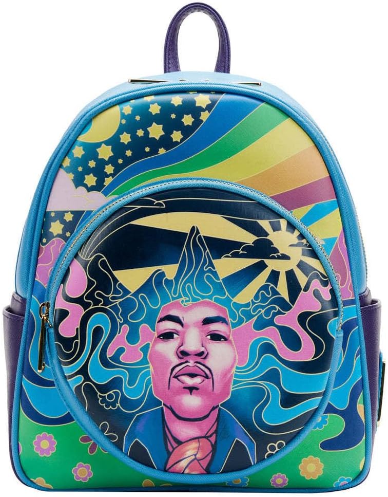 Loungefly Jimi Hendrix - Mini mochila psicodélica con cremallera y paisaje psicodélico