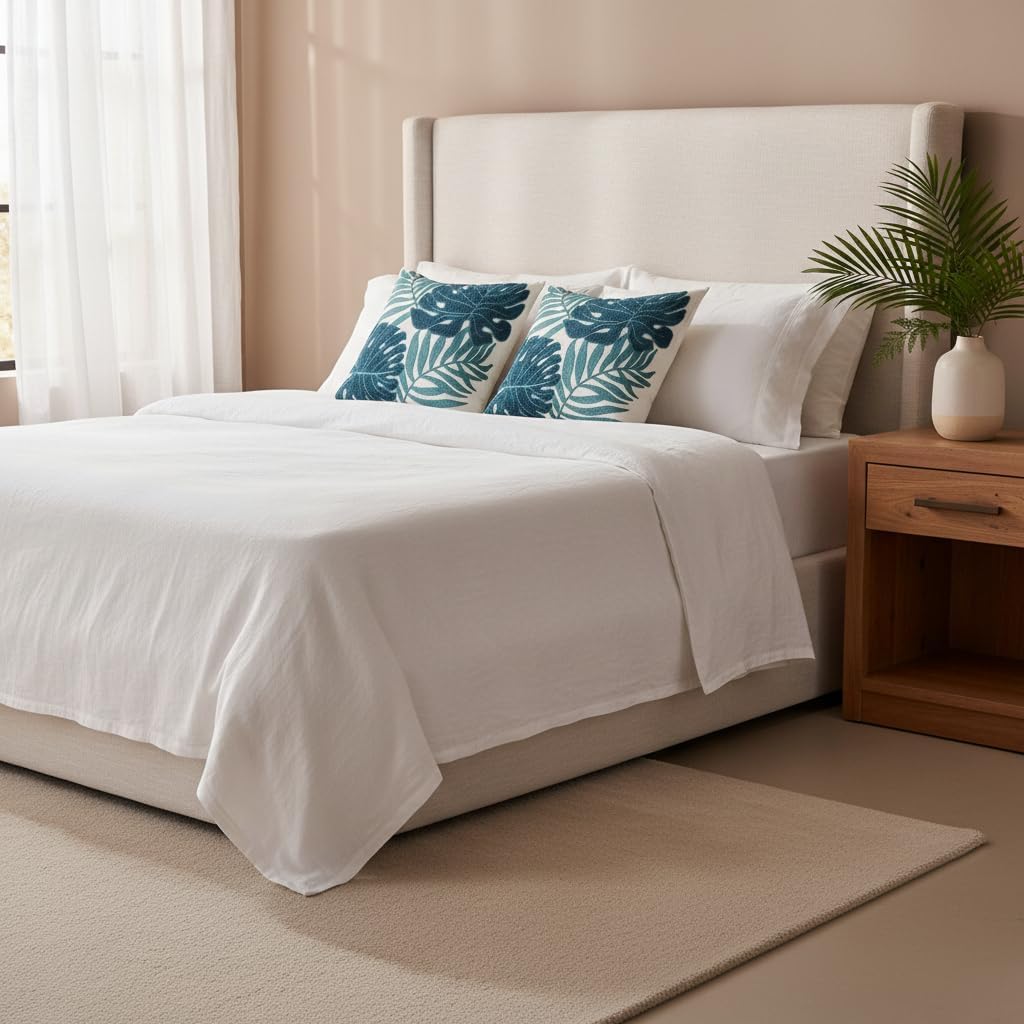 Tosleo Blue Tropical Leaf Embroidered Throw Pillow Covers 18x18 Inch Set of 2 Monstera Palm Leaves Couch Pillowcases Botanical Plant Cushion Case Spring Summer Home Decor for Living Room Bedroom Bed - Image 7