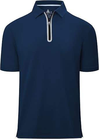 V VALANCH Mens Zipper Polo Shirts Short Sleeve Moisture Wicking Outdoor Golf Shirt Collared Athletic Tennis Polo