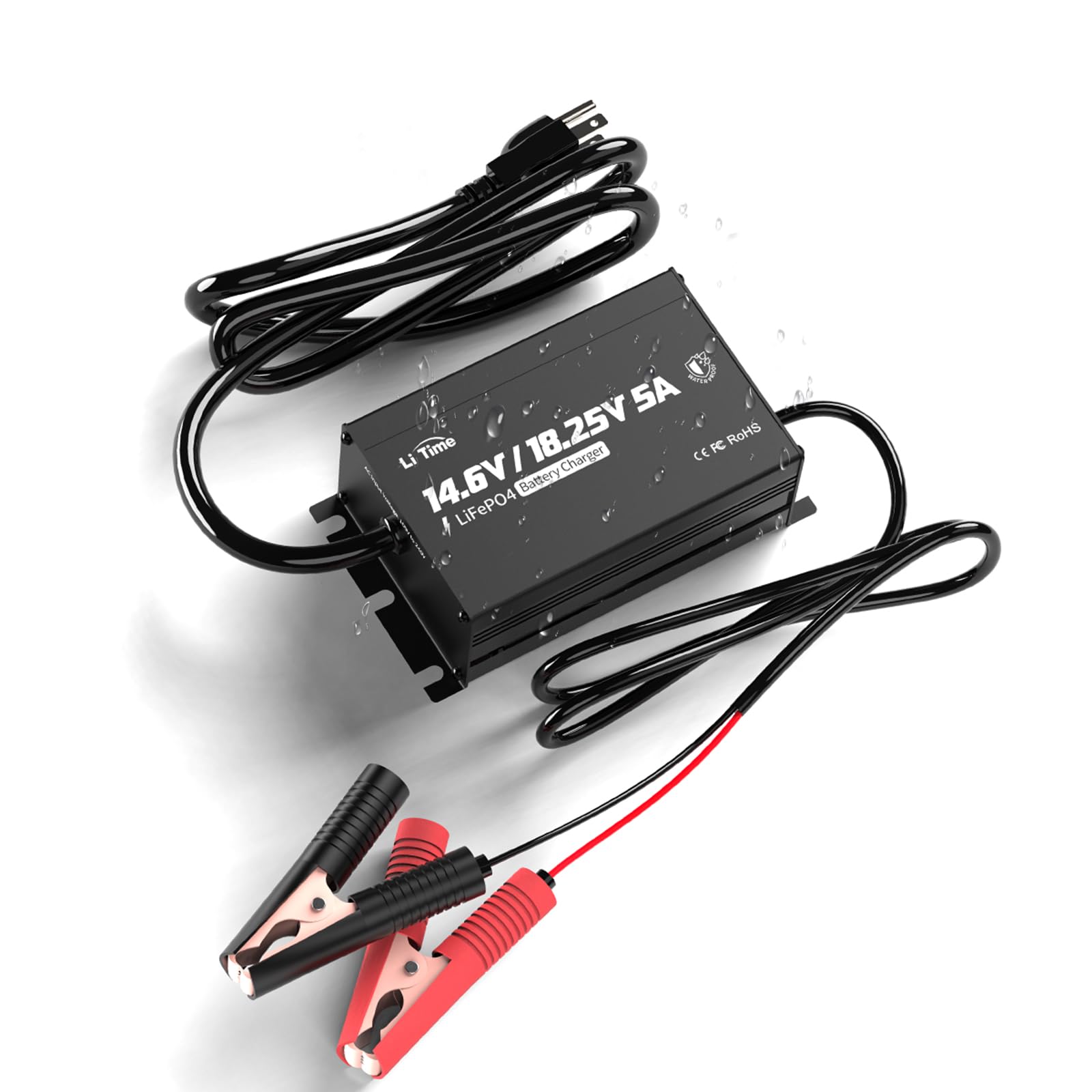 LiTime 12V/16V 5A LiFePO4 Battery Charger, Waterproof, 14.6V/18.25V Output