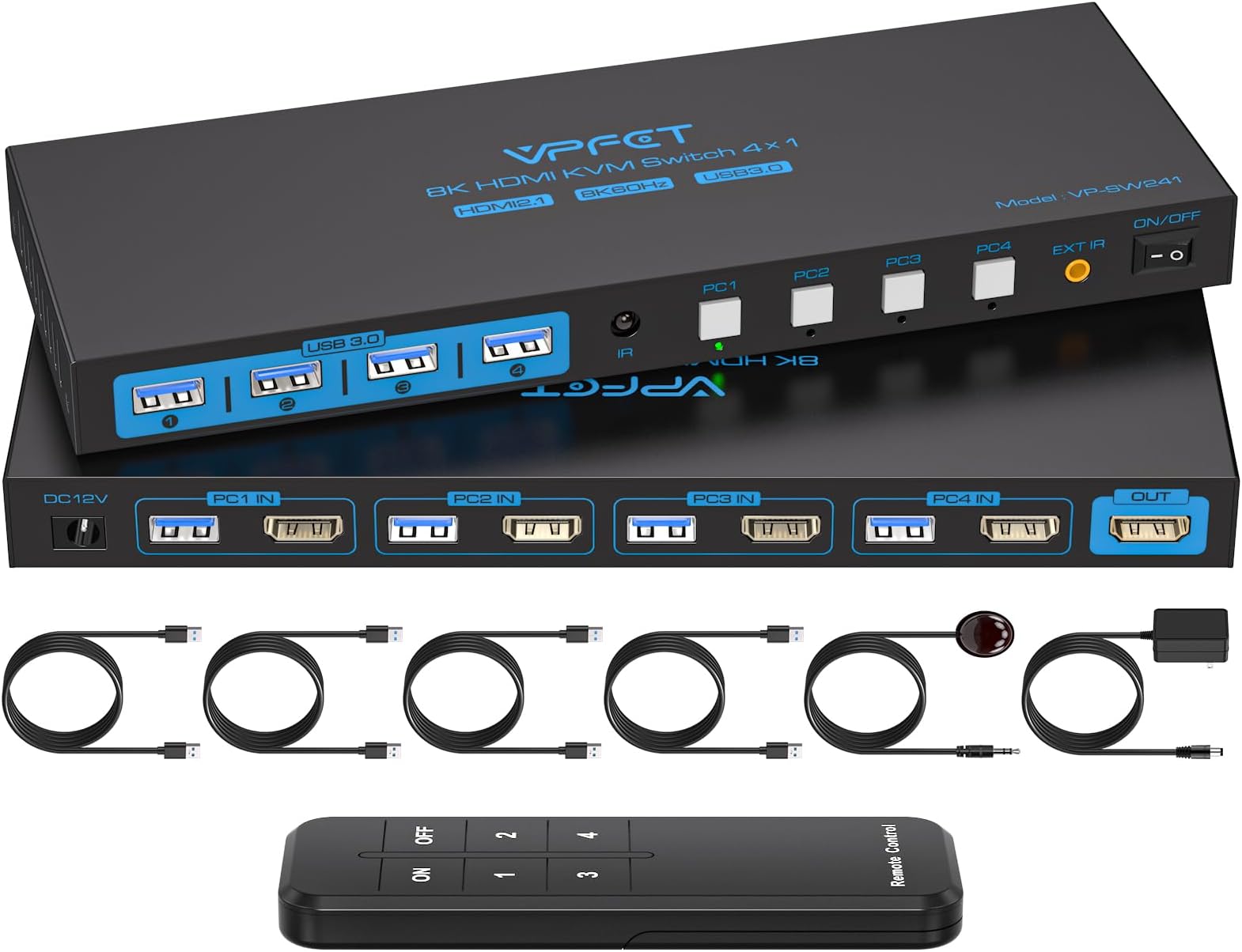 4K120Hz KVM Switch 4 Computers 1 Monitor HDMI 8K KVM Switches 4 Port Share Single Monitor and 4 USB 3.0 Devices Such as Mouse, Keyboard, Printer, Comes with EDID Function and a Controller