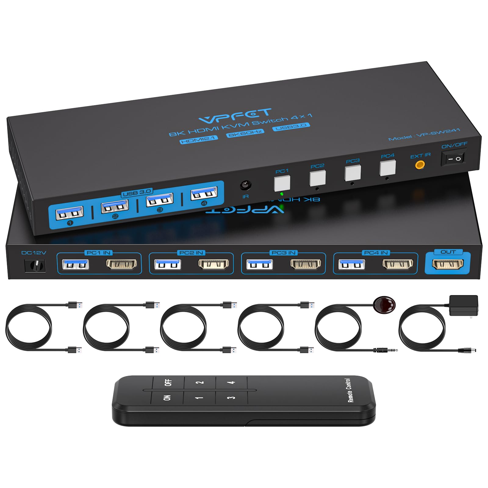 4K120Hz KVM Switch 4 Computers 1 Monitor HDMI 8K KVM Switches 4 Port Share Single Monitor and 4 USB 3.0 Devices Such as Mouse, Keyboard, Printer, Comes with EDID Function and a Controller