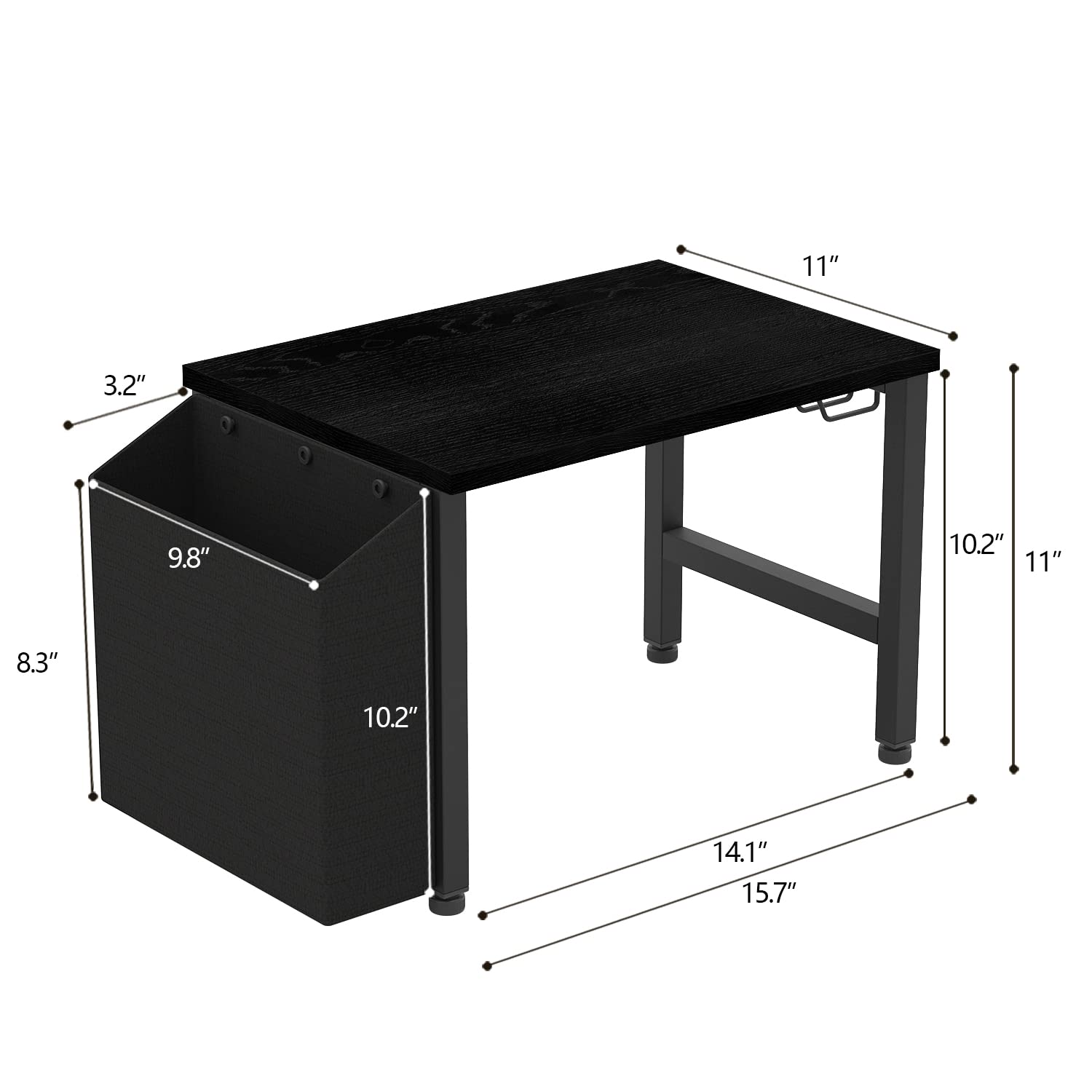 VEDECASA Vintage Wood Desktop Printer Stand Holder with Storage Bin Hook for Home Office, Multi Purpose Organizer Under Desk Industrial Farmhouse Wooden Printer Shelf (Black)