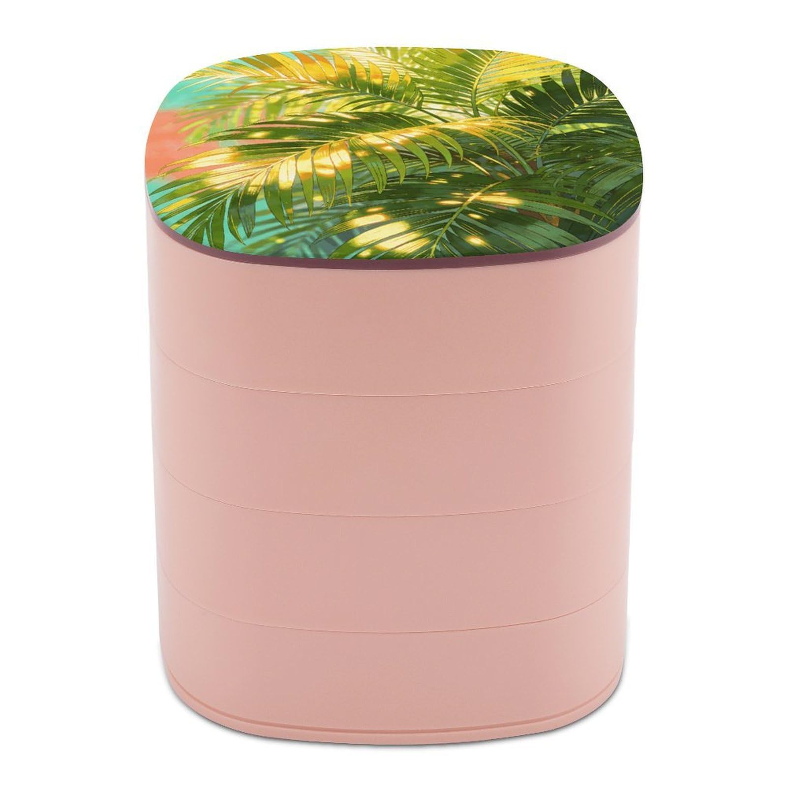 LZQPOEAS Tropical Palm Leaves Jewelry Box Women Jewelry Organizer Travel Jewelry Case Cute Necklace Ring Storage Organizer 4-Layer Rotating Jewelry Tray Case with Mirror for Bracelets