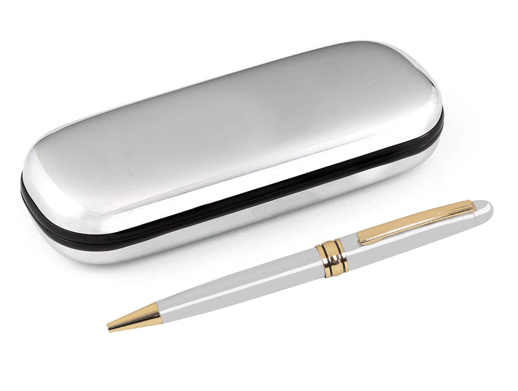 Paul Clover Luxury Ballpoint Pen and Chrome Presentation Case – Stunning Christmas, Anniversary, Graduation, Birthday Gift Set for Men and Women