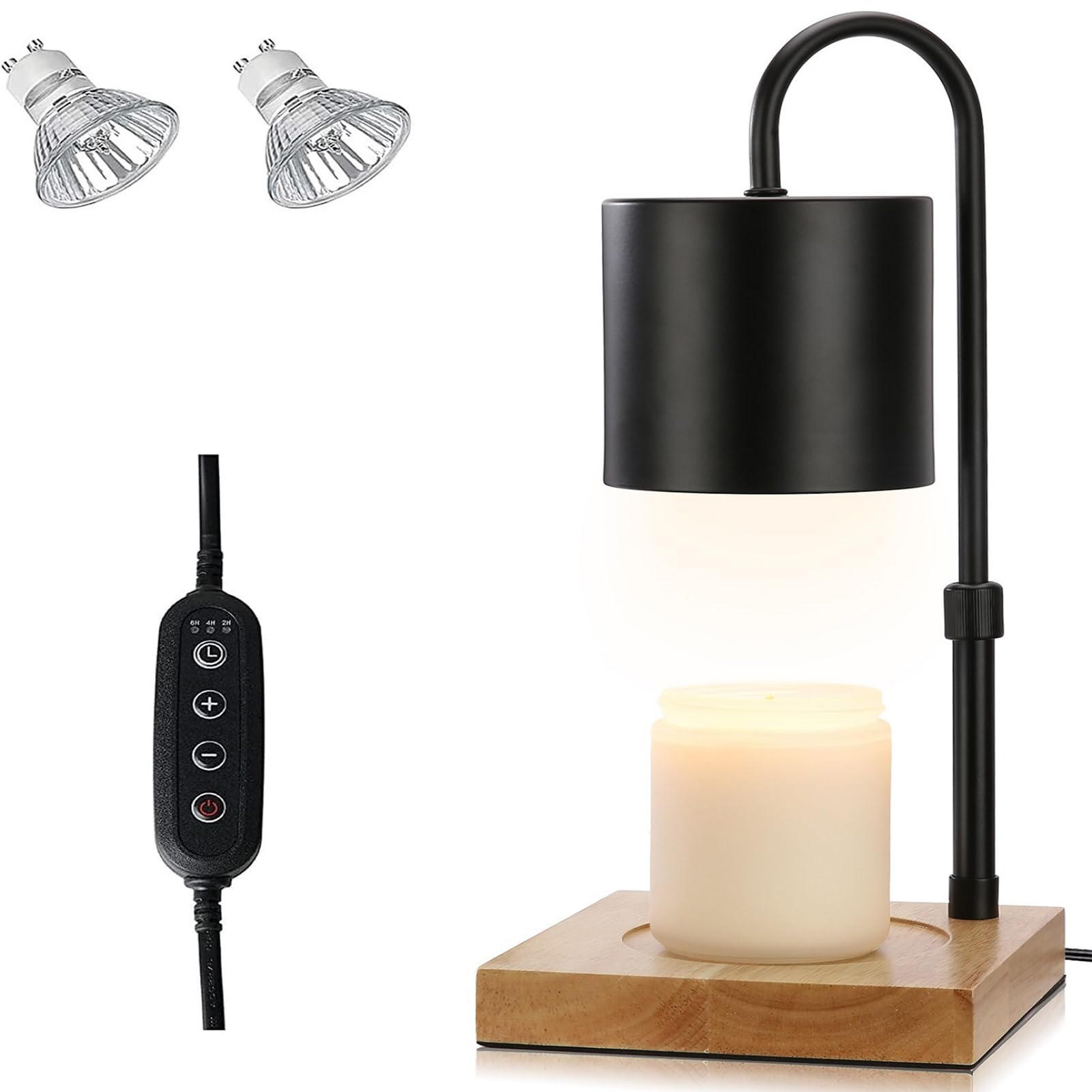 MQFORU Lampe chauffe-bougie électrique avec minuterie 2h/4h/8h, intensité variable, sécurité réglable, bougies parfumées pour la maison, cadeaux décoratifs (4 ampoules, noir) (RLD-01) (NLD12)