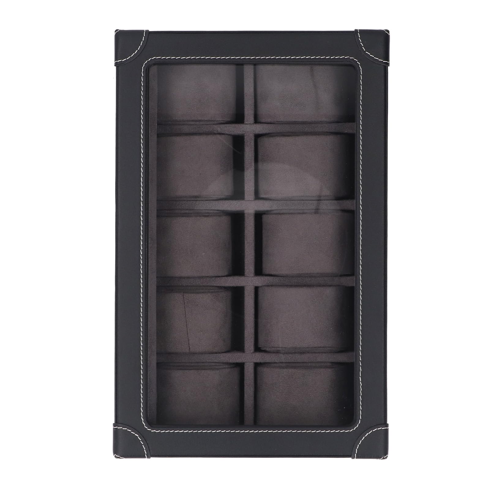 Aramox Organizer Porta Orologi, Scatola per Orologi in Super Fibra con Finestra in Vetro, 10 Scomparti, Fodera in Velluto, Custodia con Serratura per Collezionisti di Viaggi d'affari, Display (BLACK)