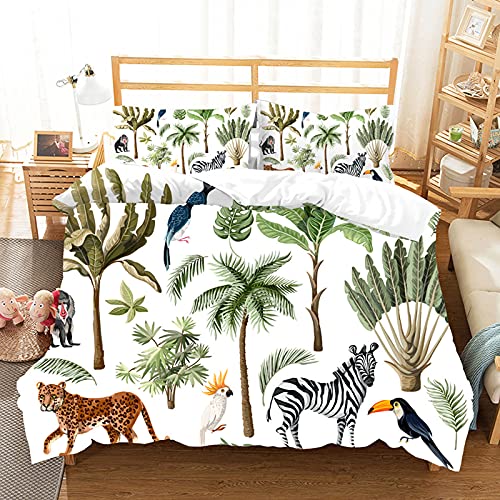 Chickwin Twin Size Duvet Cover For Boys, 3D Cute Cartoon Jungle Animal Bedding Set, Washed Microfiber Lightweight Soft Zoo Party Print Comforter Set (Twin-172×218 Cm, Jungle) #TOP2