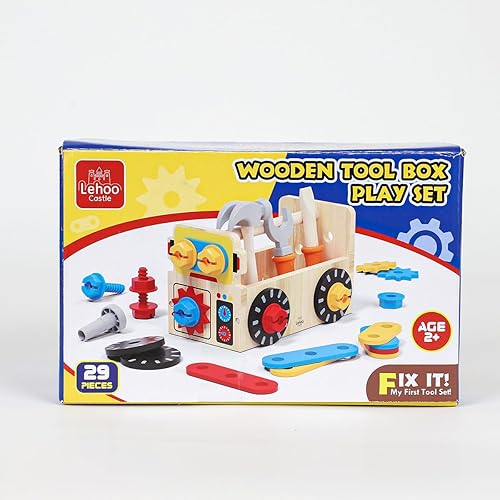 Miniatura 8 de Lehoo Castle Juego de herramientas para niños, juego de herramientas de madera para niños pequeños, caja de herramientas Montessori de madera para