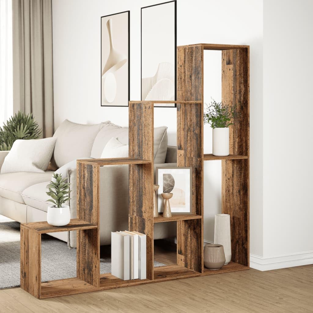 Generisch Raumteiler-Bücherregal 4 Stufen Altholz-Optik 143,5x29x143,5 cm,Möbel,Regalsysteme,Bücherregale Bücherschränke-858001