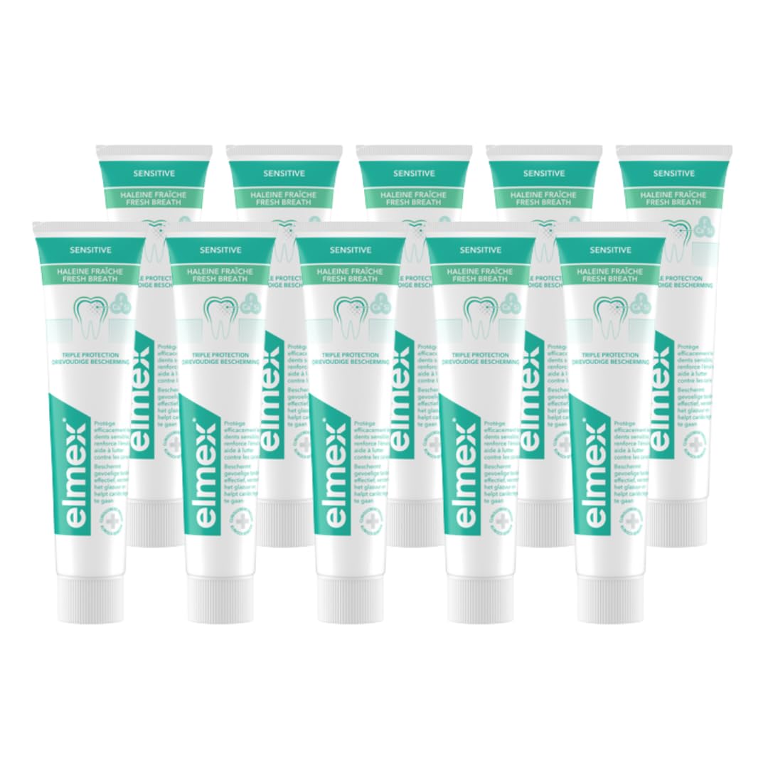 ELMEX - Pâte Dentifrice Elmex Sensitive Haleine Fraîche 0% Colorants - Dents Sensibles, Gencives Douloureuses, Protection de l'Email - 10 x 75 ml