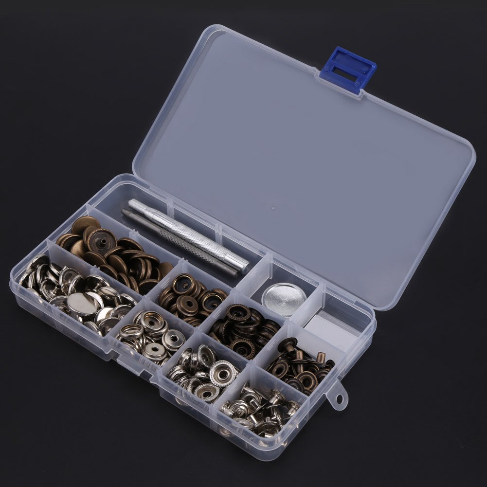 50 Sets Drukknopen Kit Drukknoop Metalen Drukknopen Bevestigingsmiddelen met Instelgereedschap voor Leren Jassen Armband Jeans 201# 17mm