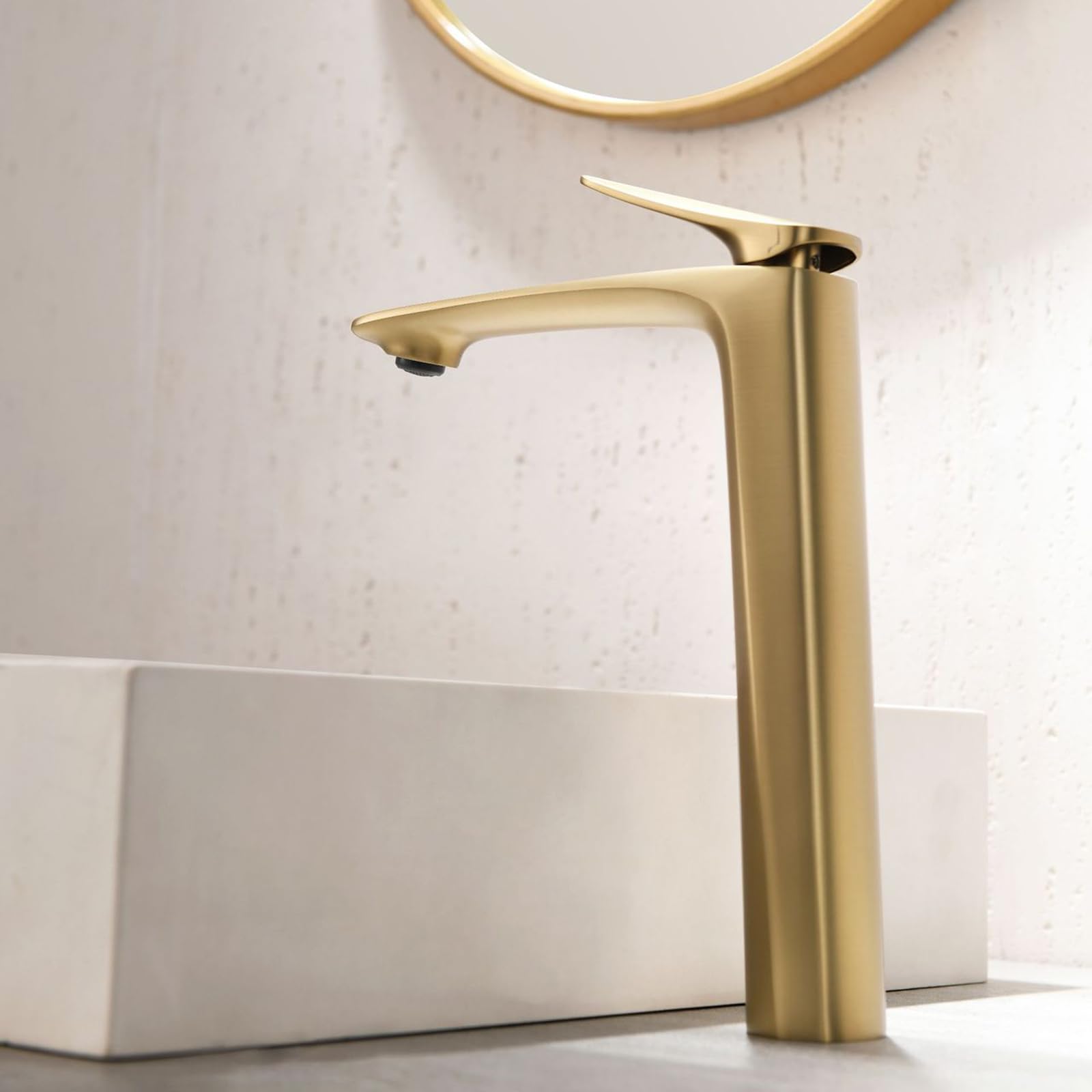 BiaoTeng Mischbatterie Waschbecken Bad Gebürstetes Gold Einhebelarmatur Messing Wasserhahn Bad FüR Aufsatzwaschbecken Wasserhahn Bad, Gebürstetes Gold