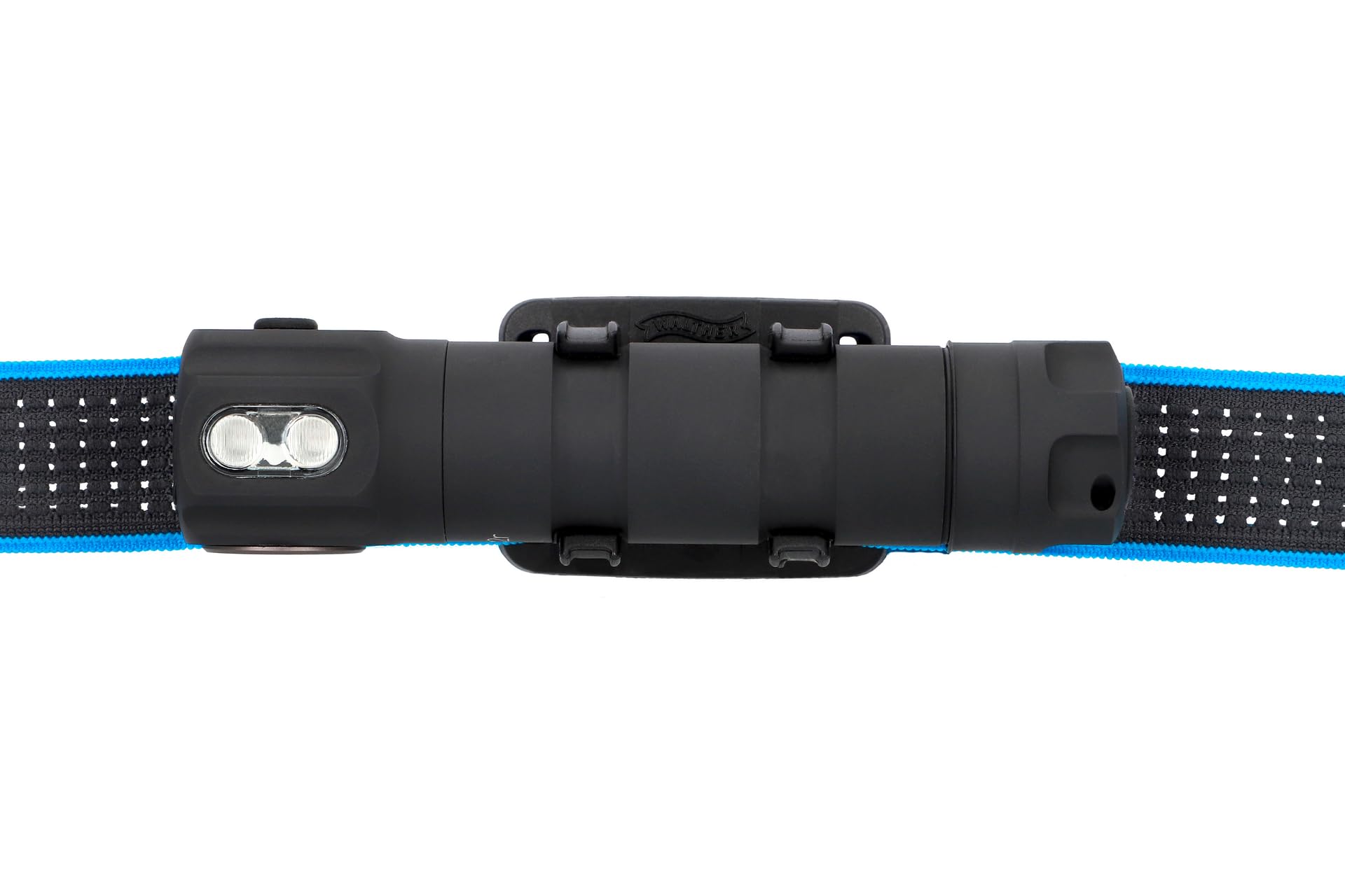 Walther HLC2r Lampe frontale rechargeable USB IPX6 étanche avec batterie 18350, câble de charge, clip MOLLE, dragonne et joint de rechange