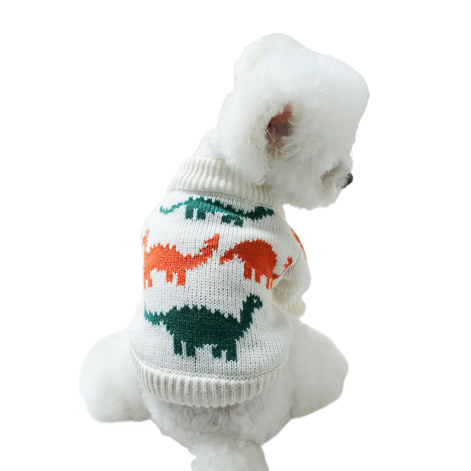 MeiAOBest Pet Knit Sweater,Small Dog Christmas Knitwear Jumper Sweater Cold Weather Cat/Dog Pullover Coat,Cute Pet Dress Up Clothing for Puppy Small Medium Dog_M(White Dinosaur)