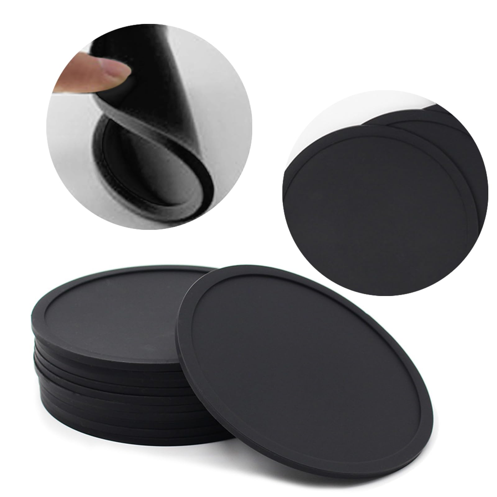 Onderzetters voor glazen, 8-delige set, 10 cm, grote leren onderzetters, ronde glazen onderzetters, drankonderzetters, zwart, antislip, voor koffie, bier, thee, beker, dranken