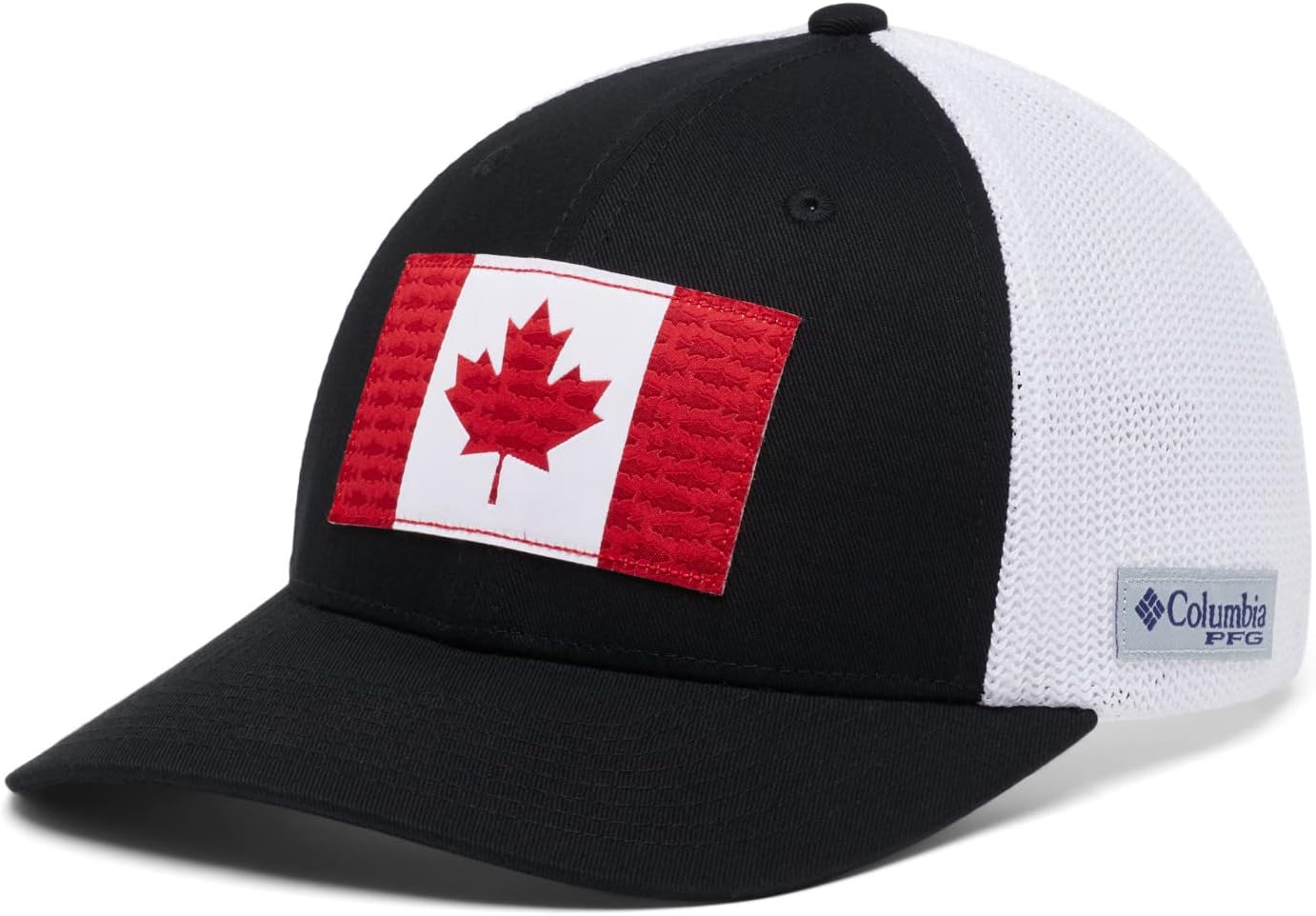 Columbia PFG Mesh Canada Fish Flag Stretch-Fit Hat Large-X-Large Black, Canada Flag