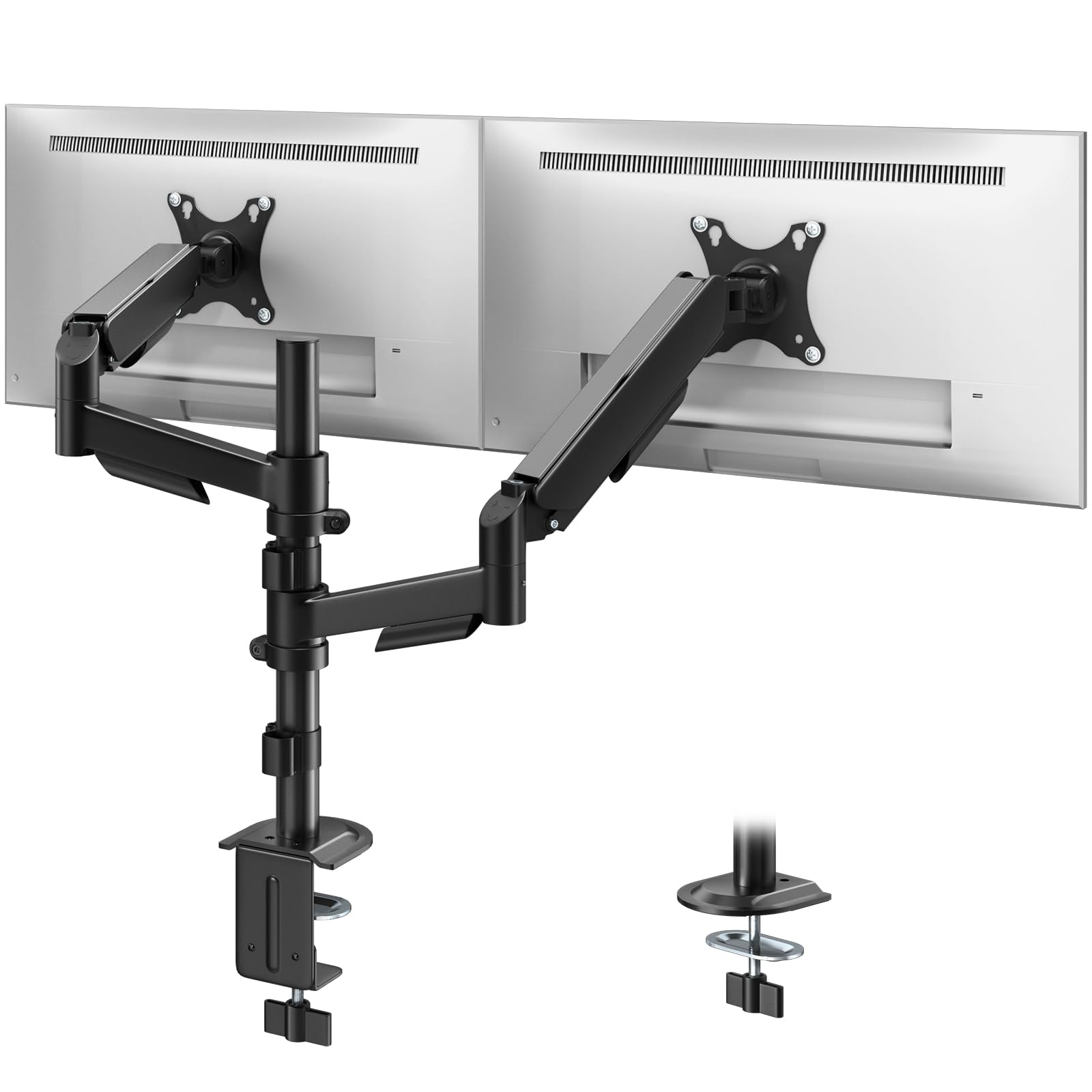 PUTORSEN Soporte para 2 monitores para pantalla de 17-32 pulgadas, soporte de pantalla para 2 monitores, altura regulable con brazo de 9 kg, soporte de pantalla inclinable, VESA 75/100 mm
