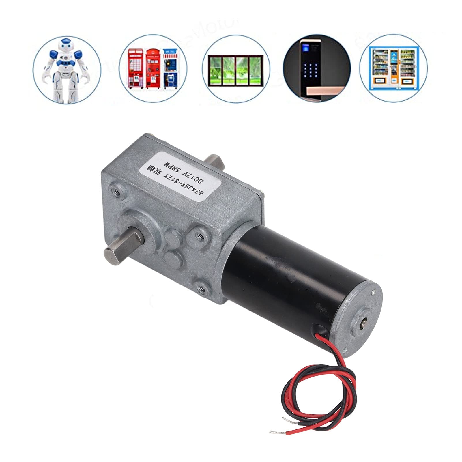 Worm Gear Motor, Aluminum Housing, DC 12V Double Shaft Low Power Consumption Gear Motor for Automation (5RPM)