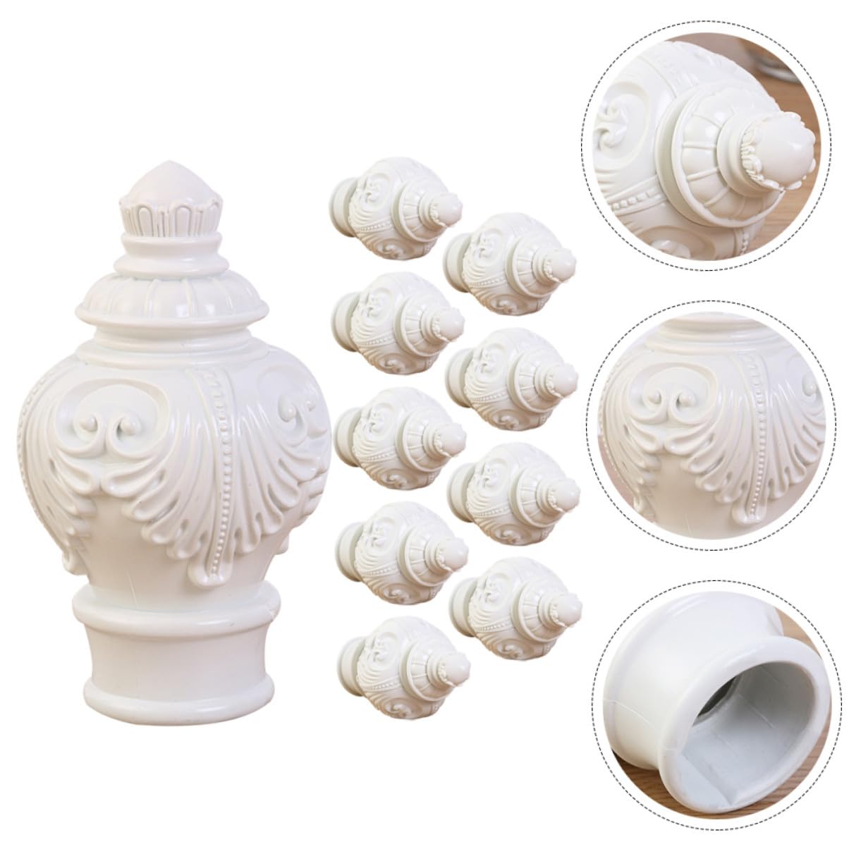 Embouts Décoratifs pour Tringles à Rideaux Design Créatif et Robuste Lot de 10 en Plastique Blanc pour Décoration de Chambre et Fenêtres