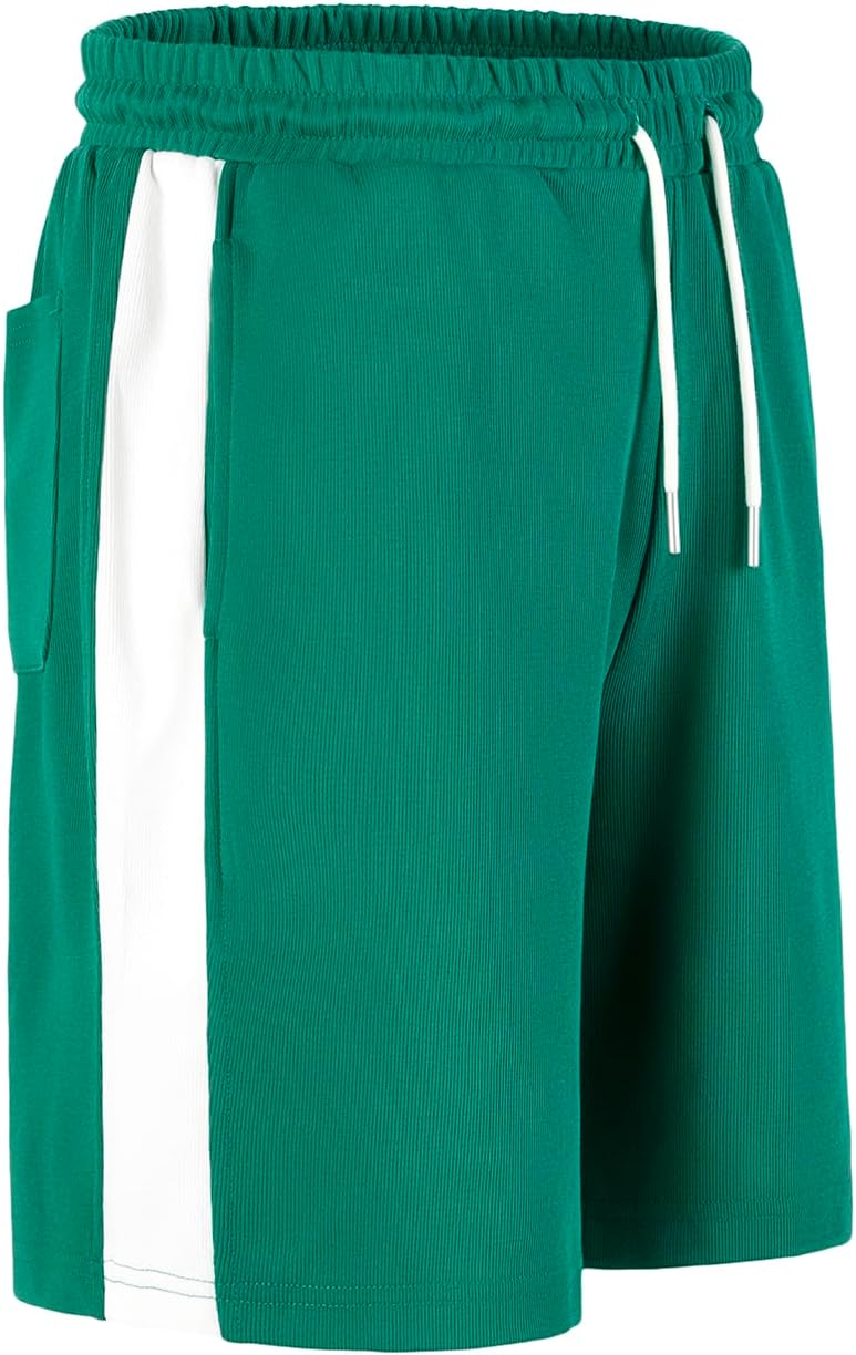 Men's Casual Sweat Shorts Heavy Cotton Athletic Stripe Fleece Shorts Drawstring Summer Basketball Sweatpants