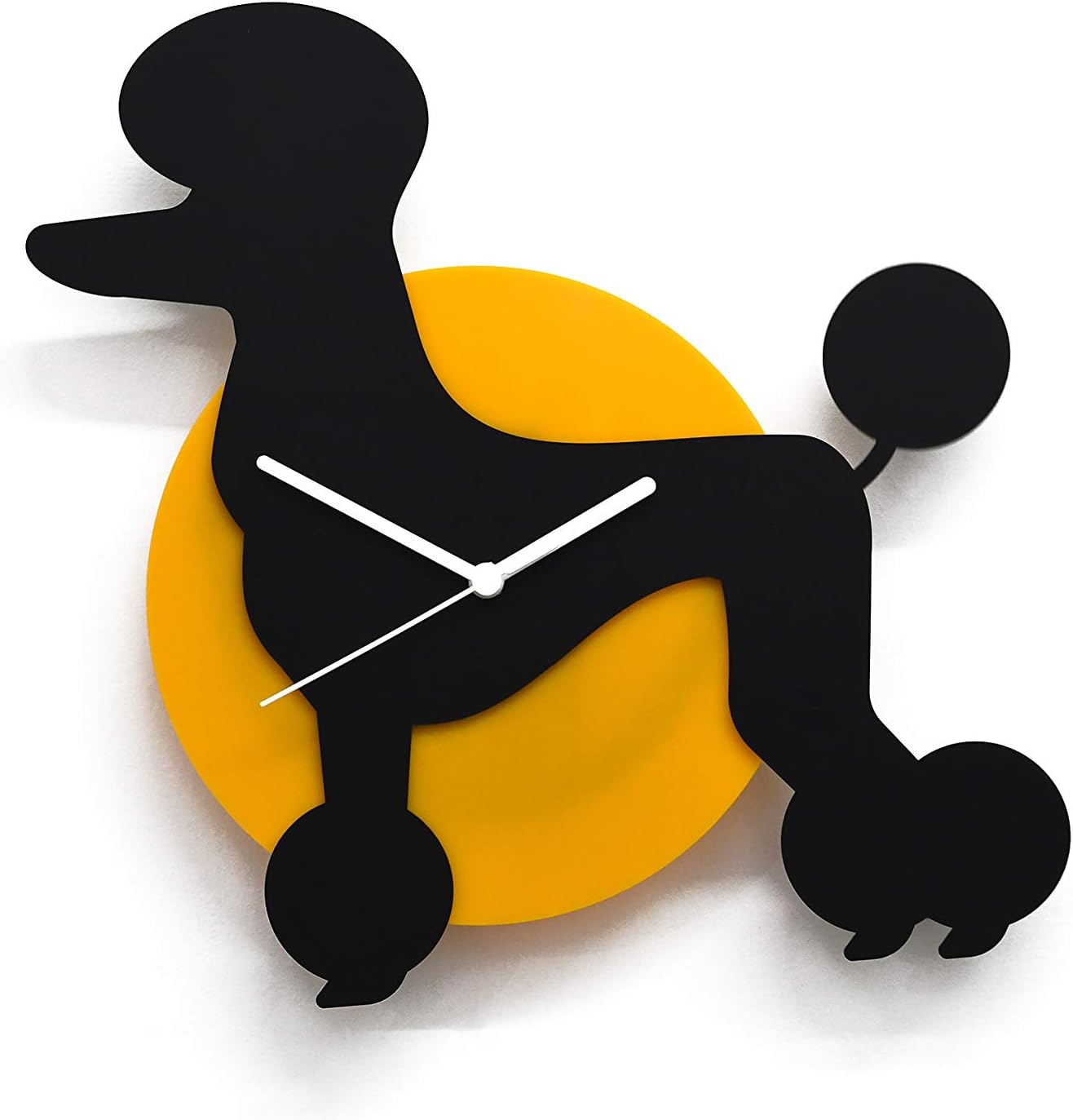 Wagging Tail Poodle Dog - Black & Yellow Silhouette - Wall Clock - Dog Owner Gift Idea - Dog Lover - Pet Owner