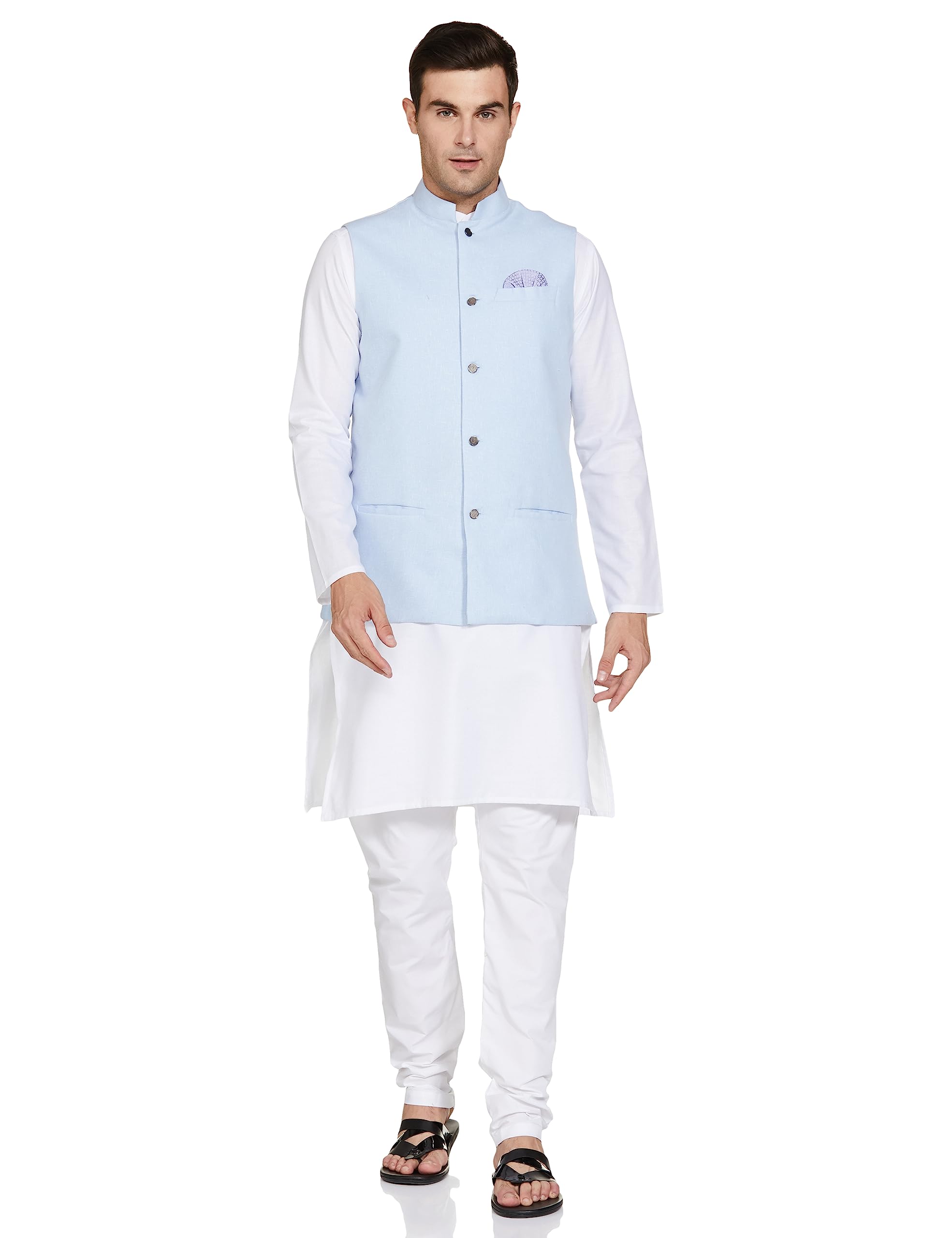 Be Active Men's Solid Linen Blend Kurta Pyjama 3 Piece Set || Men Kurta Pajama With Modi Jacket || Kurta Pajama Nehru Jacket For Men (C-Rfkt0001-12-Set-M)
