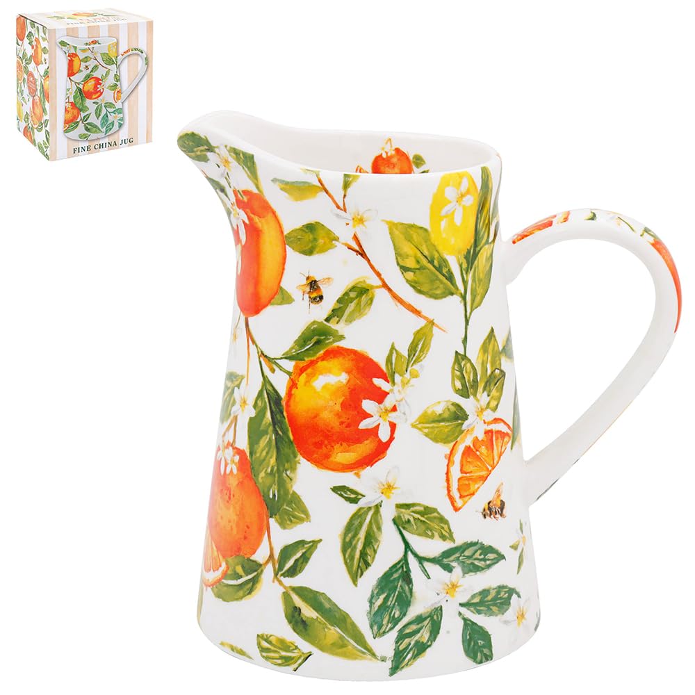 The Leonardo Collection Oranges & Lemons Jennifer Rose Fine China Oranges & Lemons Jug 500ml for Home & Kitchen | Stylish Cream & Milk Jug for Versatile Everyday Use | Decorative Gift for Women & Men