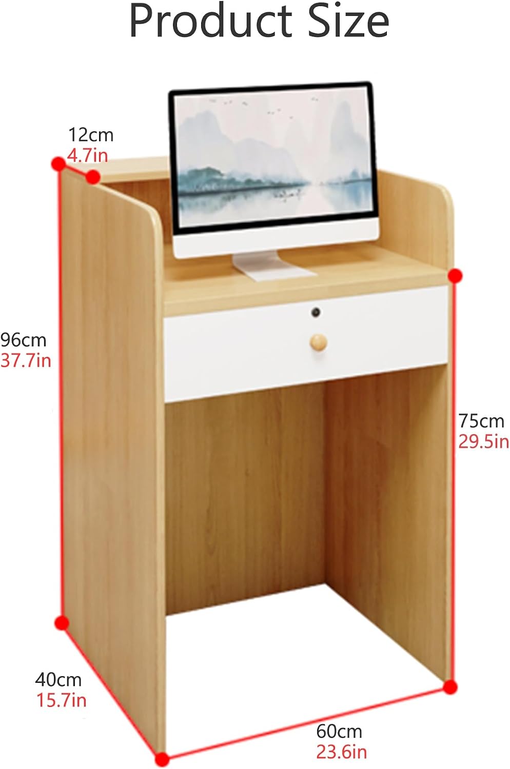 Front Office Desk,Small Reception Desk with Counter, Modern Retail Counter Receptionist Table with LED Lights,Private Lockable Drawer,Hostess Checkout Stand,for Hotels Salon Room Clothing Stores