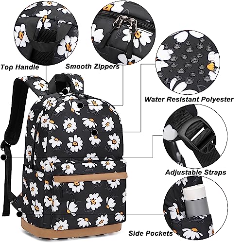 Joyfulife Daisy Printed Girls Backpack with Lunch Box Kids Backpack for School Lightweight Water Resistant Bookbags Set4