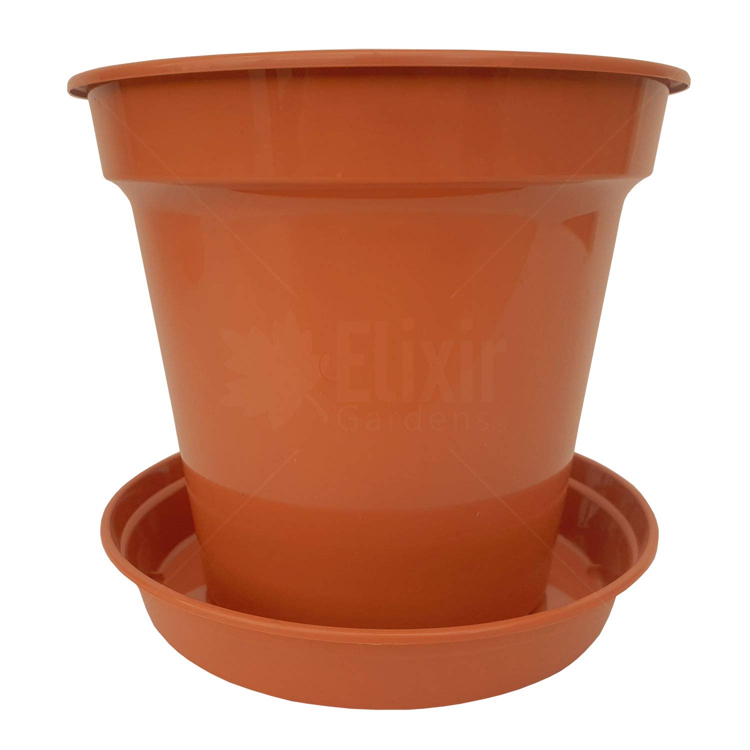 Elixir Gardens Glossy Recycled Plastic Terracotta Plant Pot with Saucer Various Sizes 3,4,5,6,7,8,10,12.5,15" Various Quantities 1-50 | 7" x 6