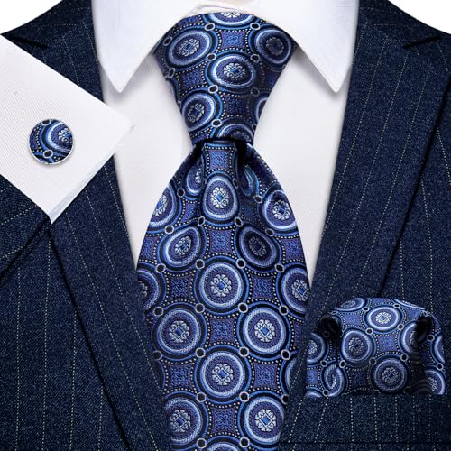 Image of YourTies Silk Paisley Floral Tie and Pocket Square Cufflinks with Lapel Pin Sets for Men 5PC Wedding Party