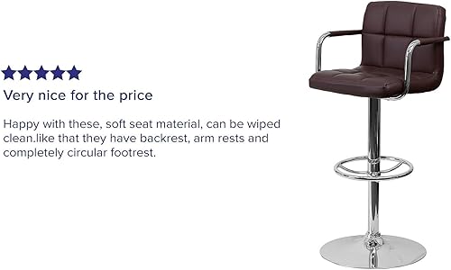 Miniatura 75 de Flash Furniture Taburete de bar de altura ajustable de vinilo acolchado gris contemporáneo con brazos y base cromada Gris,Marrón,Negro