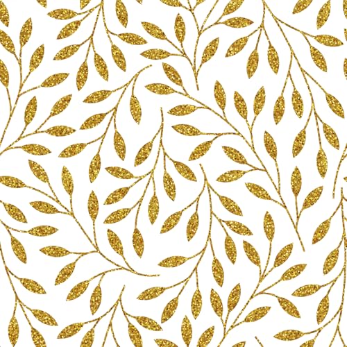 FunStick Papier Peint Feuillage Doré et Blanc Papier Adhesif pour Meuble Chambre Branches d'arbre Dorées Décoratif Papiers Peints Autocollant Feuilles Salle...