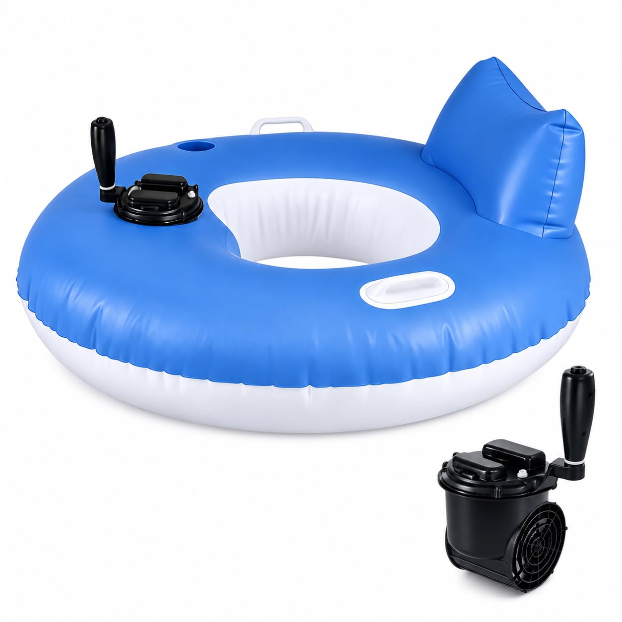Chaise longue gonflable avec poignées poussoirs motorisées et porte-gobelet
