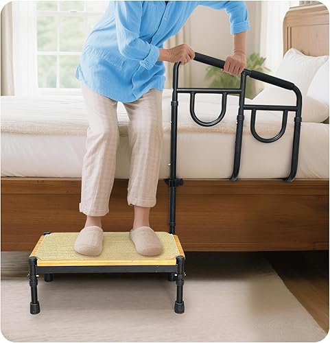 Taburete de cama con asa para ancianos, personas mayores, adultos, seguridad para camas altas, taburete médico para mesita de noche, barandilla para