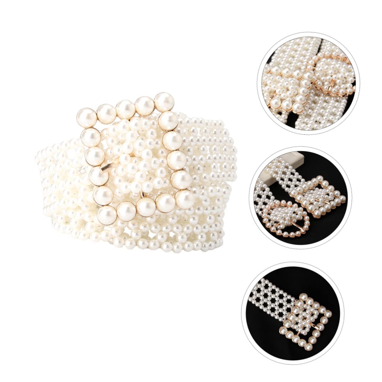 2piezas Cinturón De Mujer Elástico Perlas Imitación Cadena De Cintura Elegante Para Vestidos Accesorio De Moda Para Ocasiones Especiales