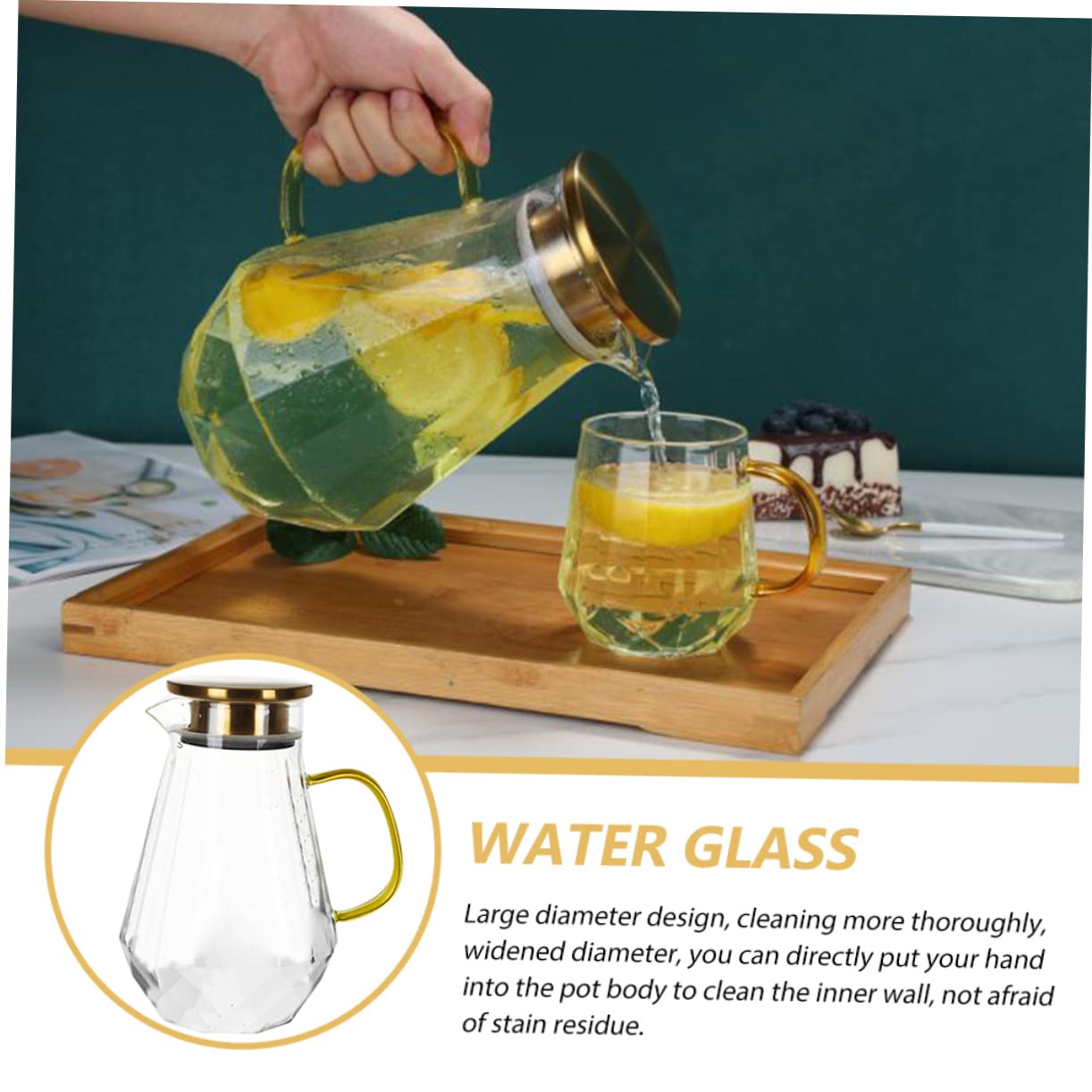 Jarra de Agua Helada 1500ml de Vidrio Borosilicato Tapa | Ligera y Portátil, Resistente al Calor, para Leche y Vino, Adecuado como Obsequio o Uso Diario en Casa