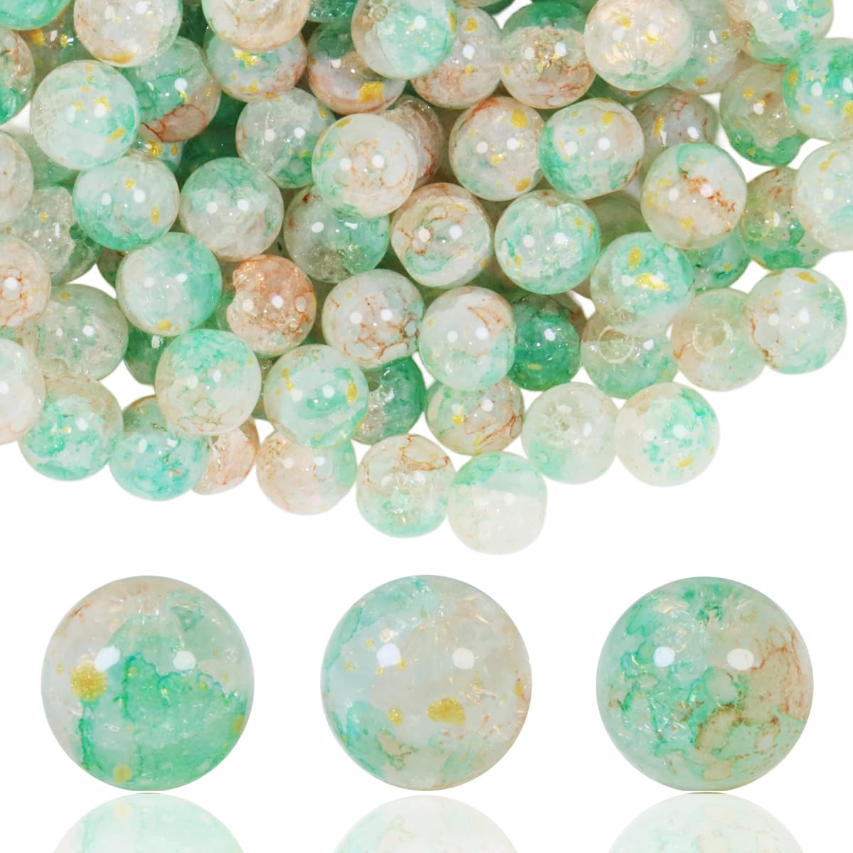 100Pcs 10mm Crackle Glass Beads for Jewelry Making - Round Spacer Crystal Beads Bulk, DIY Craft Supplies for Necklace Bracelet Earrings (Orange White