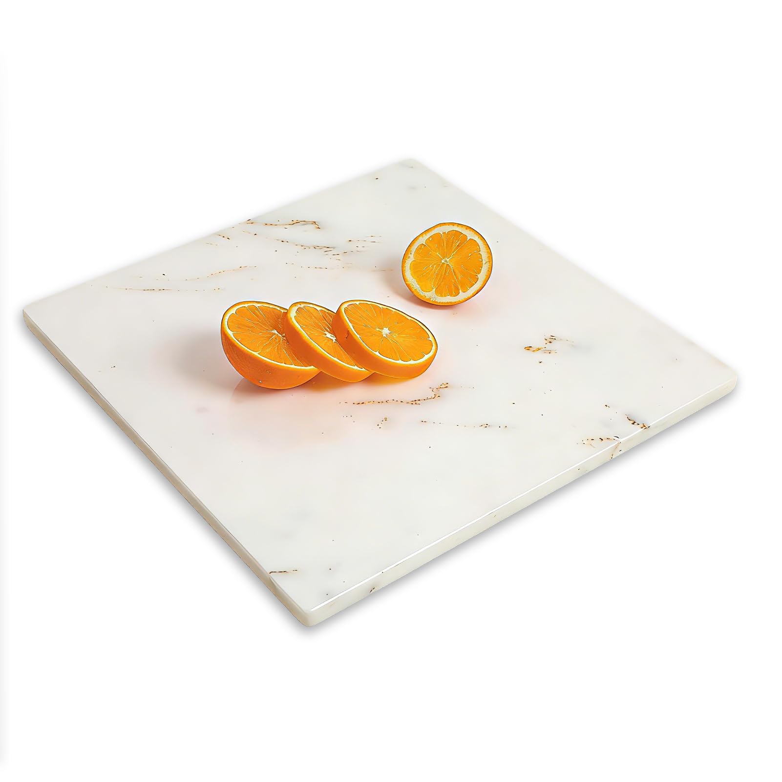 Diflart Schneidebrett aus natürlichem Marmorstein, für Küche, 40,6 x 40,6 cm, Weiß mit goldenen Adern, Marmorplatte, Gebäckbrett, groß mit rutschfesten Füßen für Käse, Wurst, Teig, Schokolade, 1 Stück