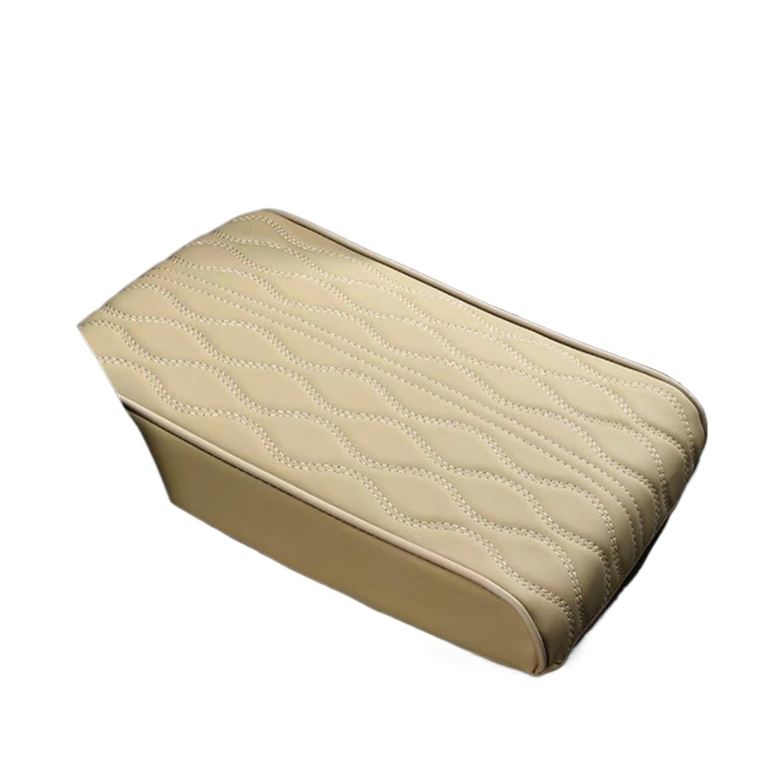 AWEUDNHI Car Armrest Box Wave Embroidery PU Leather Car Armrest Mat Center Console Arm Rest Protection Cushion Auto Armrests Storage Box Cover Pad Console Armrest(Beige)