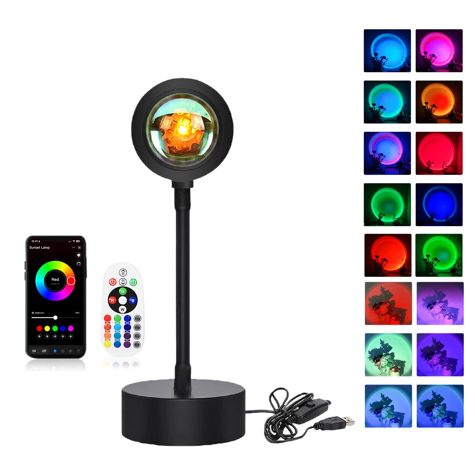 STHomedeco Sunset Lamp LED Projector Lights for Bedroom Mood Lighting 360 ° Rotating Sunlight Lamp Aesthetic Room Decor Gifts for Women Birthday Unique (APP)