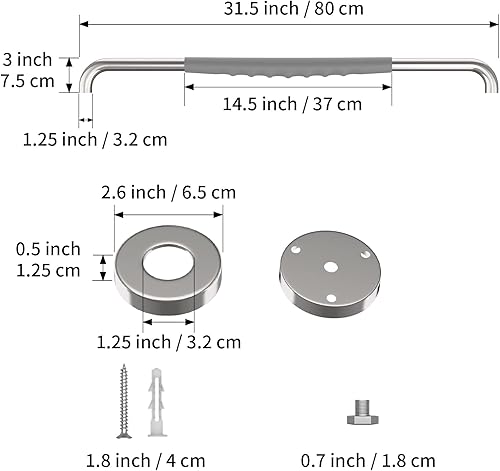Miniatura 2 de Munzong - Barra de agarre para ducha de 32 pulgadas, 2 unidades, barra de agarre de baño de acero inoxidable cromado con agarre de goma gris
