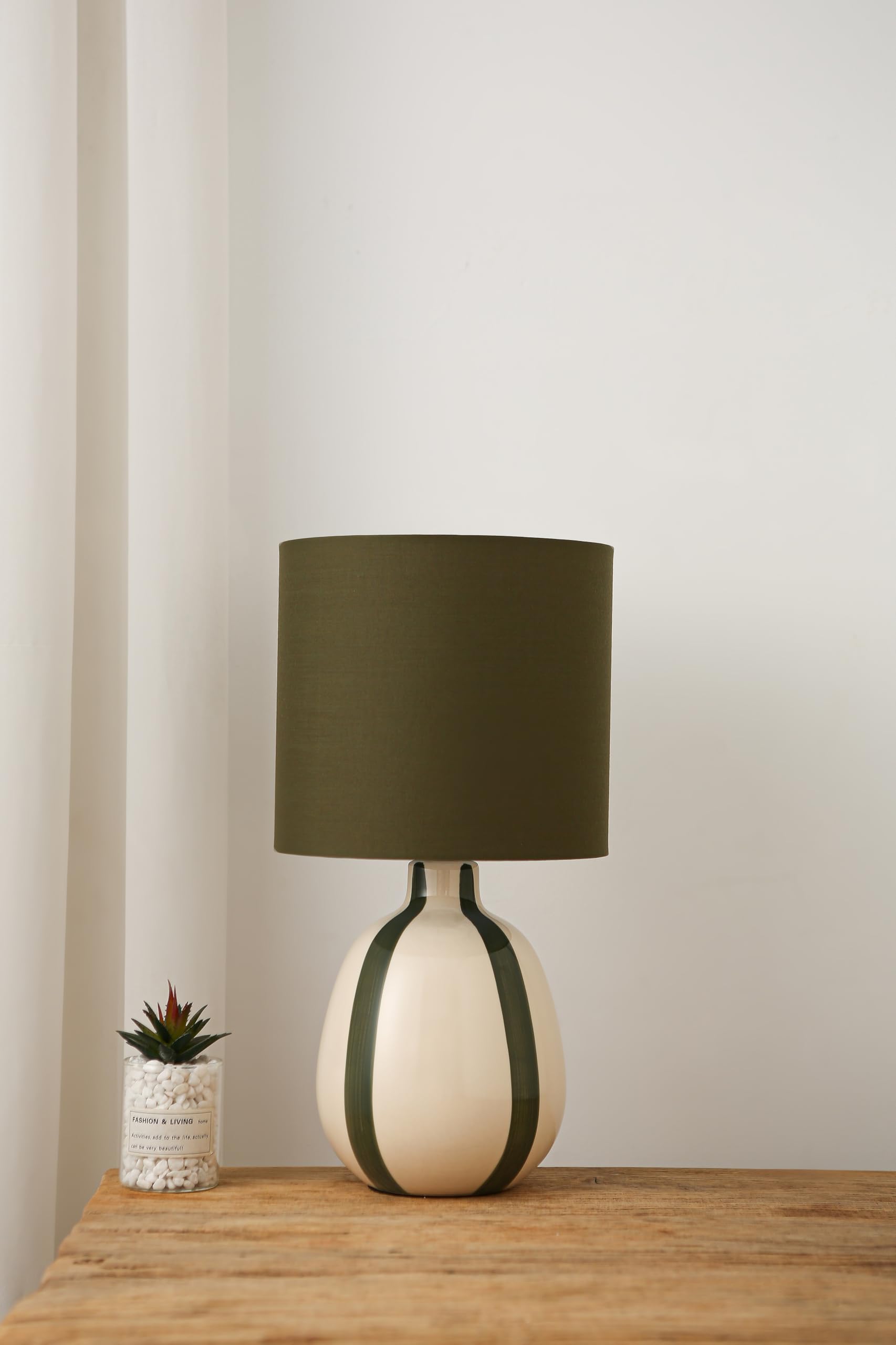 Toga Ceramic Striped Lamp in Green, Blue, Black or Grey Colour Options (Green)