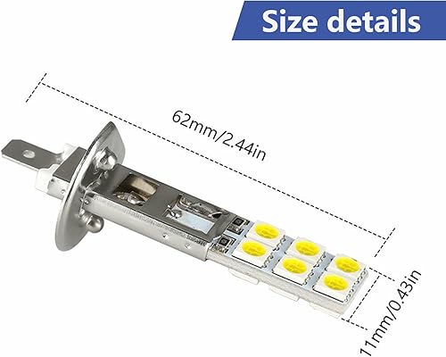 Miniatura 2 de Yonput 4 lámparas antiniebla LED H1 para automóvil, 2.4 pulgadas x 0.4 pulgadas, metal súper brillante 12SMD-5050 chip Plug and Play, bombillas LED