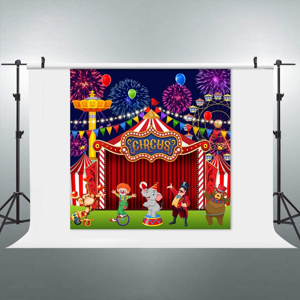 Sfondo per feste a tema circo, 2,4 x 2,4 m, per servizi fotografici, carnevale, cabina fotografica, sfondo benvenuto al carnevale banner carnevale circo tema decorazioni sfondo