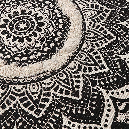 Leevan Boho Runner Rug 2X4 Ft Tufted Washable Bohemian Bathroom Rug Mandala Area Rug With Tassels Hand Woven Farmhouse Kitchen Sink Rug Indoor Floor Carpet For Bedroom/Hallway,Black And Cream #TOP3
