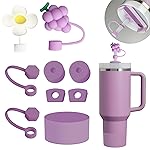 BonneChance Lilac Silicone Stanley Cup Accessories Set: 6 Pcs Spill Proof Stopper, 2 Pcs Straw Cover Cap, 1 Pcs Silicone Boot for Stanley 40oz & 30oz Tumbler