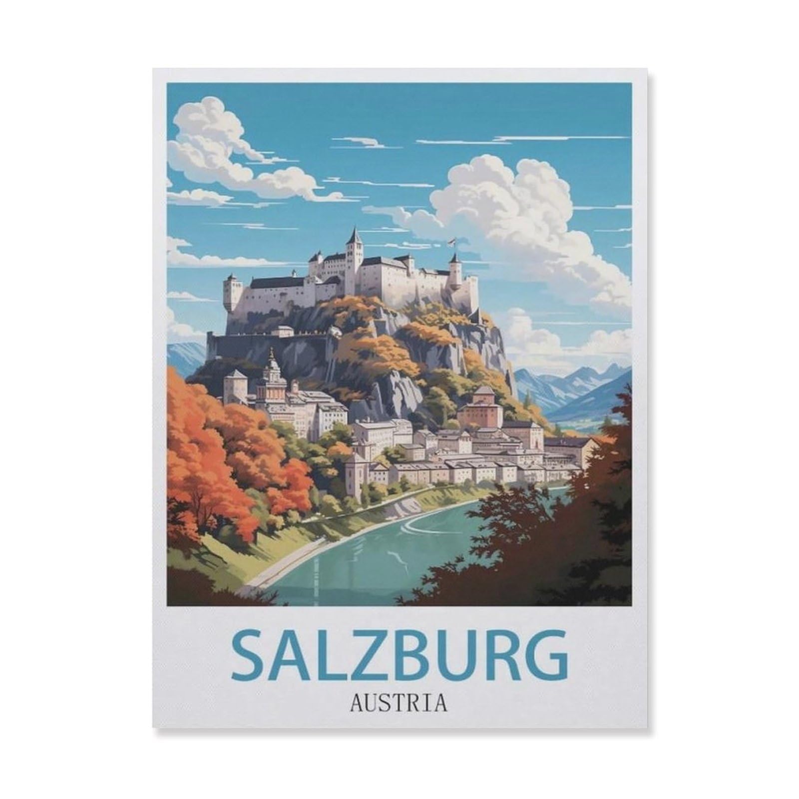 Paint by Numbers for Adults Beginner，Salzburg Austria ， Coast，DIY Oil Painting Kit on Canvas with Paintbrushes and Acrylic Pigment, Arts Craft for Home Wall Decor(50x60cm) 19.6x23.6 inches-DS49