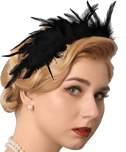 GENBREE Diadema de plumas para tocado de los años 20 de Gatsby con plumas, tocado de plumas para disfraz, fiesta, cóctel, accesorios para el cabello